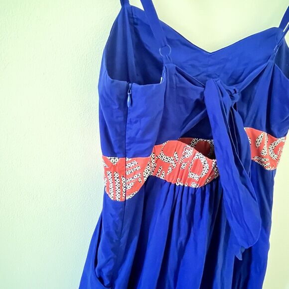 Anthropologie EDME & ESYLLTE Graphical Dress Blue Orange Bow Back - Size 10 - Picture 5 of 10